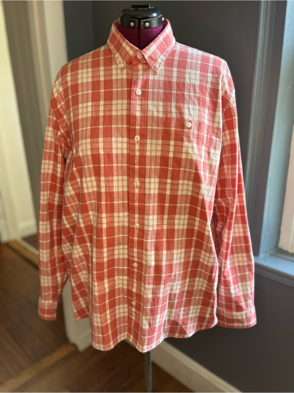 L.L. Bean Men’s Red White Plaid Button Down Long Sleeve Size Large Gorpcore NWT